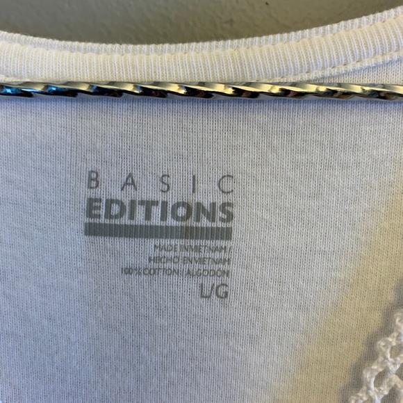 White lace short sleeve crew neck tshirt L - Picture 2 of 4